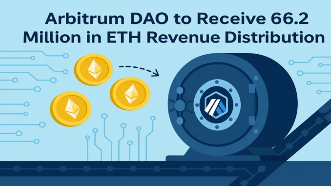llustration of Arbitrum’s DAO vault receiving Ethereum coins from blockchain network fees