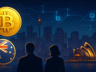 Futuristic illustration of Australian crypto exchanges maintaining stability amid Binance’s payment disruption