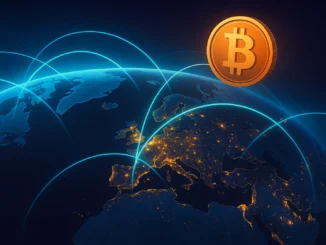 Futuristic illustration of global connections linking Europe and the U.S., symbolizing Bakkt’s expansion and improving crypto regulation