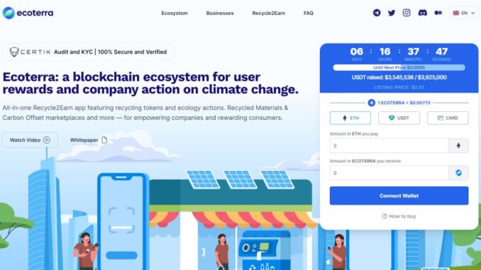 Ecoterra Presale Surpasses $3.5 Million as Investors Rush to Buy Before a 10% Price Gain