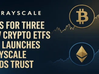 Grayscale Investments office and crypto ETF concept with Bitcoin and Ethereum visuals