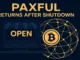 Paxful marketplace reopening illustration with Bitcoin symbol and global P2P network