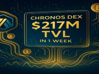 Futuristic DeFi-themed digital illustration showing Chronos DEX growth and liquidity flow across the Arbitrum network
