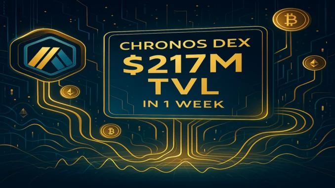 Futuristic DeFi-themed digital illustration showing Chronos DEX growth and liquidity flow across the Arbitrum network