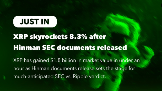 Hinman Documents Unsealed! Ripple Price Surges Almost 10% With $1.8 Ripple price Hinman documents