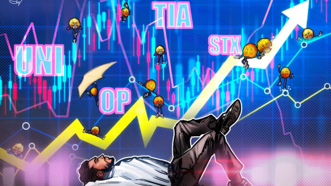 Bitcoin bulls’ run toward $45K could produce tailwinds for UNI, Bitcoin bulls’ run toward $45K could produce tailwinds for UNI, OP, TIA and STX