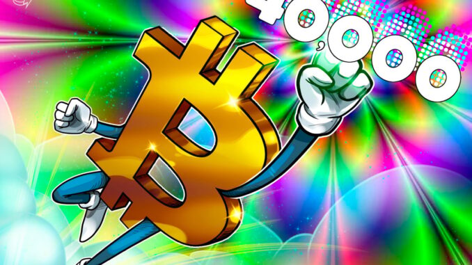 Bitcoin tops $40K for first time in 19 months, Matrixport Bitcoin tops $40K for first time in 19 months, Matrixport tips $125K in 2024
