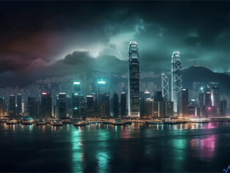 Illustration of Hong Kong skyline with symbols of cryptocurrency, representing the city's readiness to embrace spot crypto ETFs.