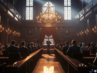 Representatives of Nexo presenting legal documents in a courtroom.