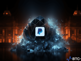 PayPal logo with Mesh cybersecurity elements, symbolizing the collaboration between PayPal Ventures and Mesh using PYUSD.
