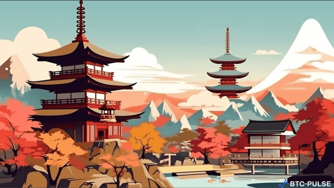 Japan Proposes Restrictions on P2P Transfers to Crypto Amid Rising Illustration of Japan's flag merged with cryptocurrency symbols, representing the new tax reform on unrealized crypto profits.