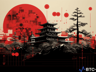Illustration of Japanese flag with financial symbols