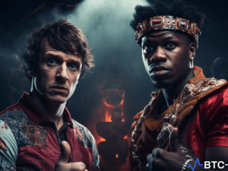 Illustration depicting KSI surrounded by cryptocurrency symbols, representing the pump-and-dump allegations he faces.