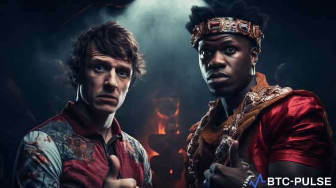 KSI Faces Pump-and-Dump Allegations from ZachXBT and Coffeezilla Illustration depicting KSI surrounded by cryptocurrency symbols, representing the pump-and-dump allegations he faces.