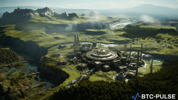Pennsylvania State, Crypto Miner Sued for Polluting Environment Aerial view of a crypto mining operation amidst a green landscape, highlighting the environmental impact in Pennsylvania.