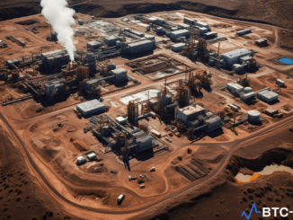 Aerial view of Giga Energy's innovative Bitcoin mine in Vaca Muerta, Argentina, harnessing flared gas for mining.
