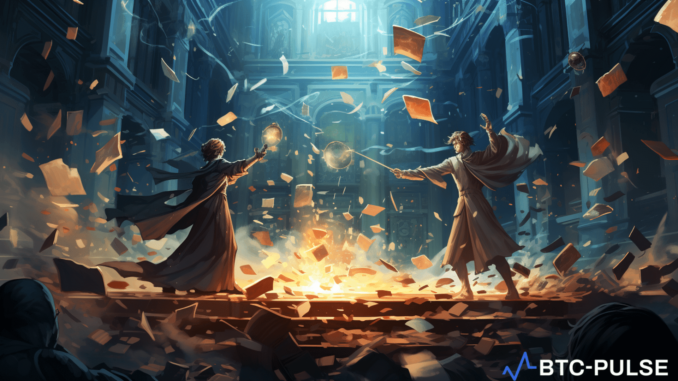 Yuga Labs vs. Ryder Ripps Over NFT Key Destruction Artistic depiction of Yuga Labs versus Ryder Ripps legal confrontation, highlighting the clash over NFT copyrights and blockchain integrity.