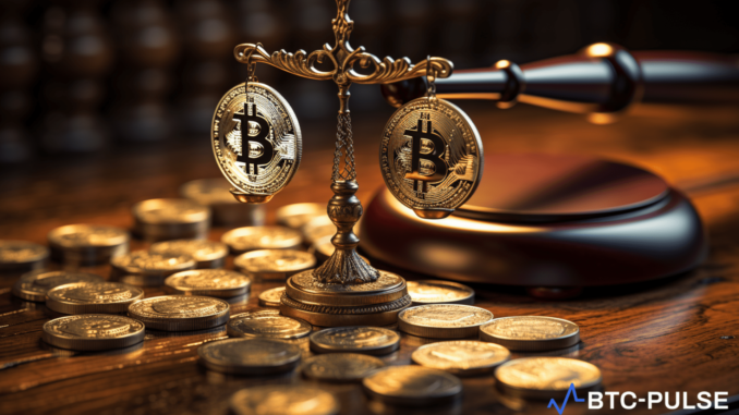BitMEX Co-Founder Ben Delo to Face Class-Action Lawsuit for Alleged BitMEX a symbolic representation of legal scrutiny over cryptocurrency trading practices, featuring a gavel and digital currency symbols.