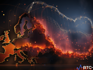 Cryptocurrency price chart showing a sharp decline amidst geopolitical tensions.