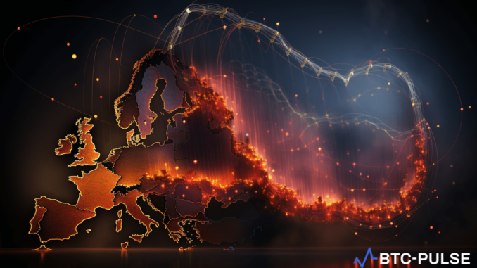 Cryptocurrency price chart showing a sharp decline amidst geopolitical tensions.