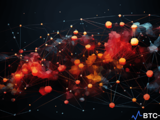 A detailed graphic representation showcasing the Ethereum and Cosmos networks interconnected through the IBC protocol, symbolizing a breakthrough in blockchain interoperability and the dawn of a new era in DeFi.