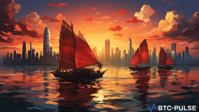 A symbolic representation of HashKey, a Hong Kong-based crypto exchange, setting sail towards global expansion against the backdrop of local regulatory challenges.