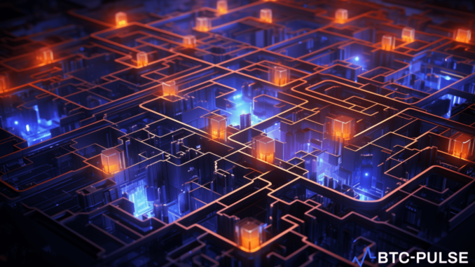 Illustration of aelf's integration of AI within blockchain technology, depicting advanced and secure blockchain networks.