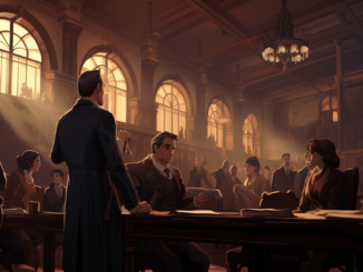 Courtroom scene with judge and defendant