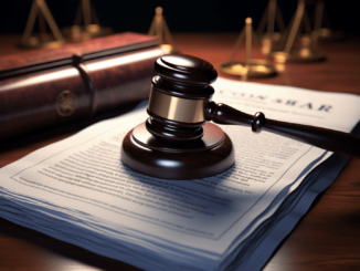 Coinbase logo with gavel and legal documents representing the lawsuit against SEC and FDIC.
