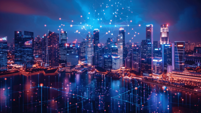 Singapore Increases Terrorism Financing Risk Level for Digital Payment Tokens Singapore cityscape with financial district, highlighting concerns about digital payment token services.