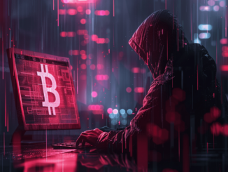 Illustration of cryptocurrency phishing scam showing a hacker stealing digital assets from a computer.