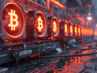 Bitcoin mining rigs operating in a data center, illustrating the increase in mining profitability.