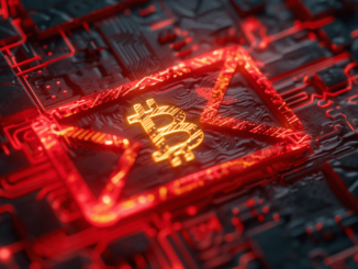 A warning sign indicating an email scam involving Bitcoin payments.