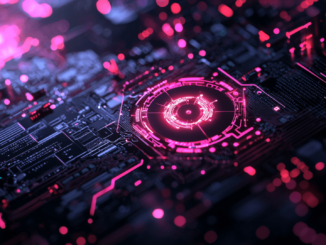 OpenAI logo with a background representing artificial intelligence technology