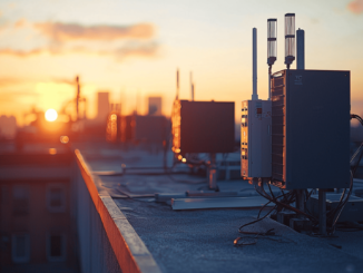 Image showing Andrena's rooftop wireless equipment providing decentralized internet services.