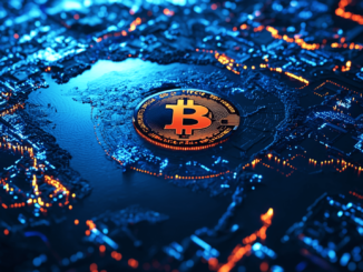Coinbase logo with a background map of Hawaii, symbolizing the company's re-entry into the state after regulatory changes.