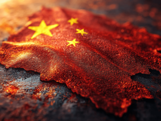 Chinese flag and blockchain symbols representing the inclusion of virtual assets in China's revised AML laws.