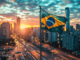 Brazilian flag with Solana logo, symbolizing the approval of the second Solana ETF in Brazil.