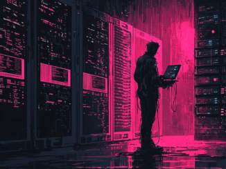 Illustration of a server under attack by cryptojacking malware
