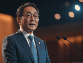 Japan's Prime Minister Fumio Kishida delivering a video address at WebX 2024, emphasizing the importance of Web3 and blockchain technology.