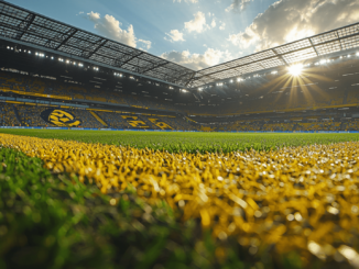BlockDAG and Borussia Dortmund logos displayed at Signal Iduna Park, representing their new $10 million partnership.