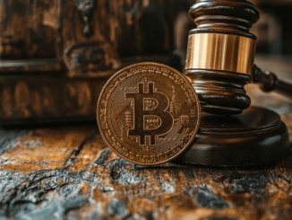 A gavel beside a Bitcoin coin, symbolizing legal decisions involving cryptocurrency.