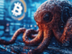 Kraken logo against a backdrop of digital assets and SEC logo.