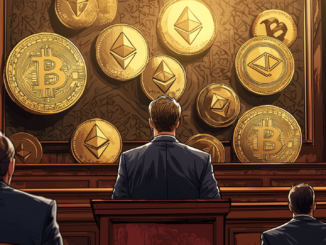 John Deaton delivering a speech, criticizing the SEC’s handling of crypto regulations, with a backdrop of cryptocurrency symbols.
