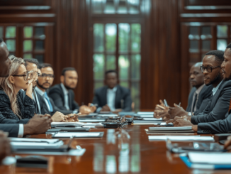 Binance CEO in a formal meeting with Nigerian government officials to discuss licensing and legal issues.