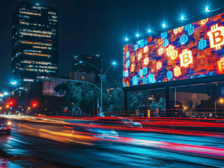 Digital billboard promoting Bitcoin Voter PAC's support for Senator Ted Cruz in Texas Senate race