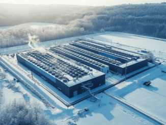 Aerial image of Greenidge Generation’s Dresden facility, showcasing the Bitcoin mining operation in New York amidst surrounding greenery.