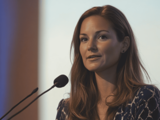 Summer Mersinger speaking at the North American Blockchain Summit about US crypto regulations.