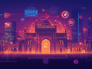 RBI headquarters with icons symbolizing cross-border payments and CBDC integration in Asia and the Middle East.