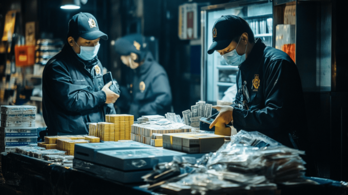 Taiwan Police Seize Evidence in Crypto Crackdown Taiwan police officers display seized evidence, including safes, cash counters, and mobile phones, during a crackdown on unregistered crypto trading.